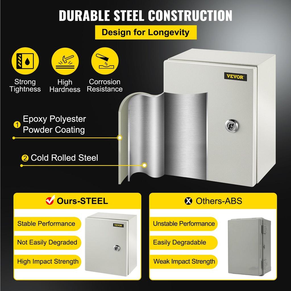 NEMA Steel Enclosure, 10 x 8 x 6\'\' NEMA 4X Steel Electrical Box, IP66 Waterproof & Dustproof, Outdoor/Indoor Electrical Junction Box, with Mounting