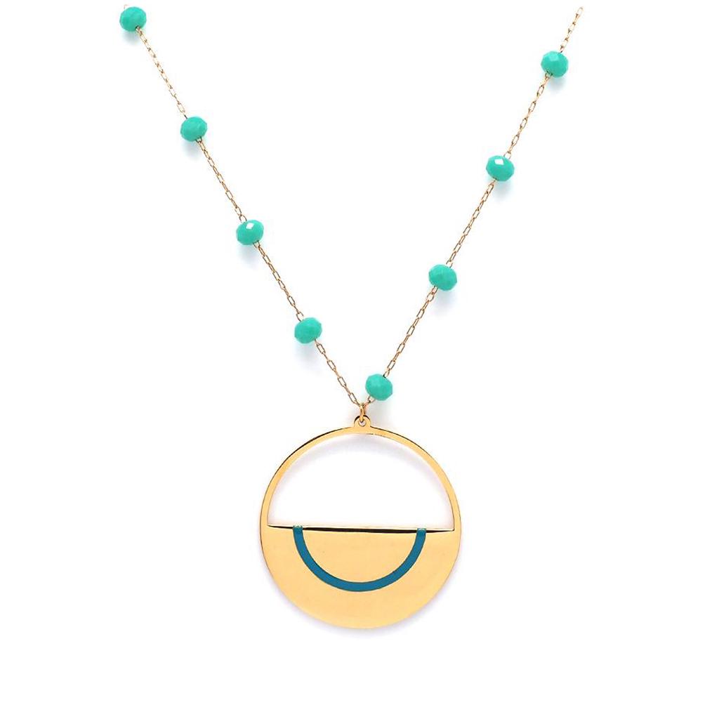 Les Trésors De Lily [Q0963] - Designer Necklace Steel 'Boho' Turquoise Gold - 60 Cm - 30 Mm