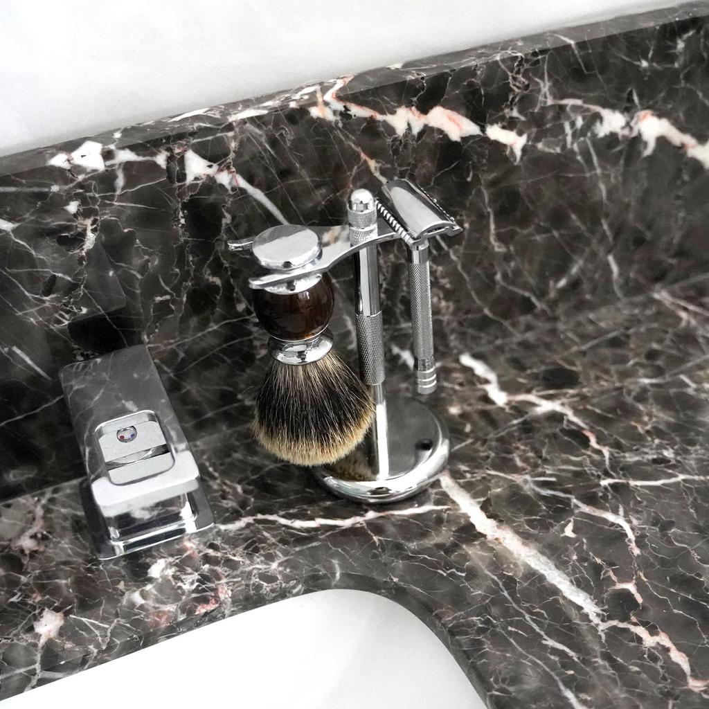 Linkidea Razor Brush Deluxe Stainless Steel Shaving Brush Bathroom Grooming Shaver Stand Compatible with Merkur 23C & Holder, Men's Hanger, Organizer,