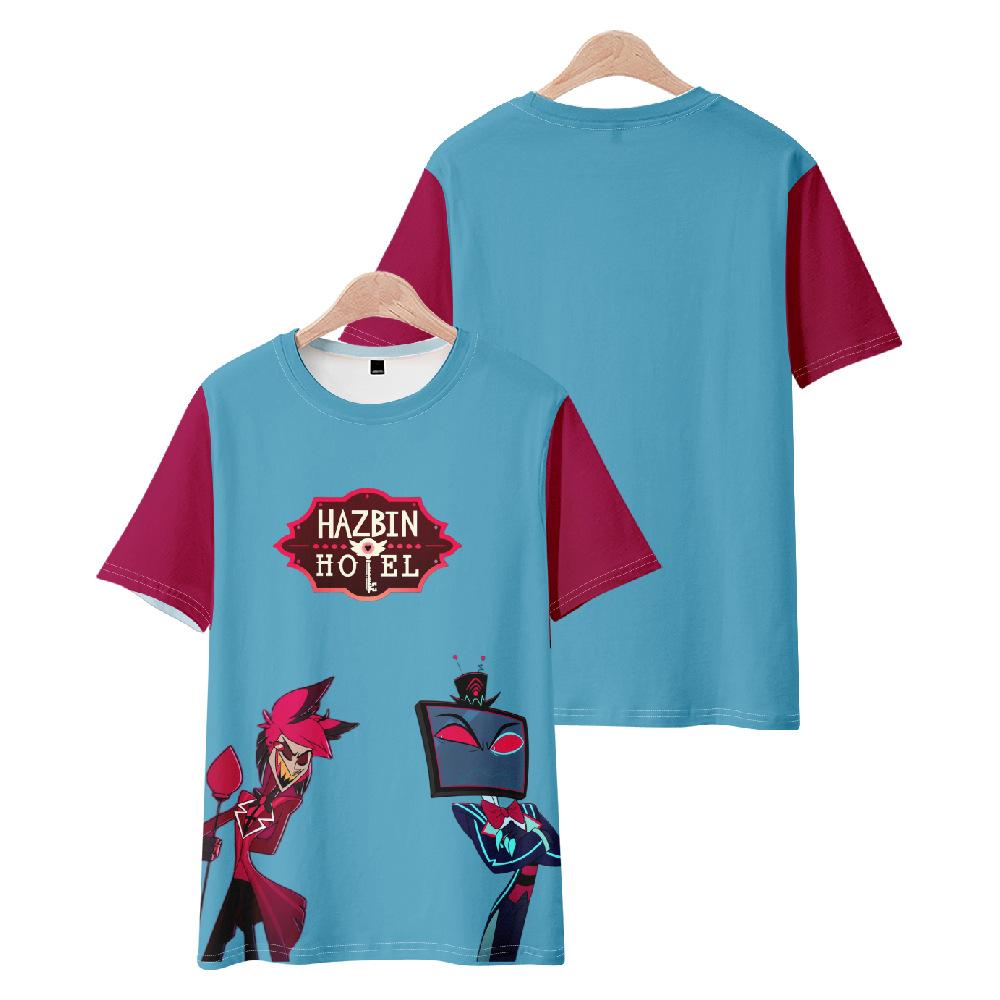 10 цветов Hazbin Hotel аниме женские мужские футболки с мультяшным принтом и круглым вырезом, большие размеры с короткими рукавами, модная мужская одежда, уличная одежда
