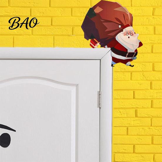 Rustic Door Frame Sign Christmas Topper Decoration, Wooden Holiday Corner Sign, Cute Funny Snowman Santa Claus Penguin Decor for Window, Cabinet,