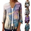 Women's Fashion Loose Casual Printed Seven-Part Sleeve Button Down Blouse Cardigan Top