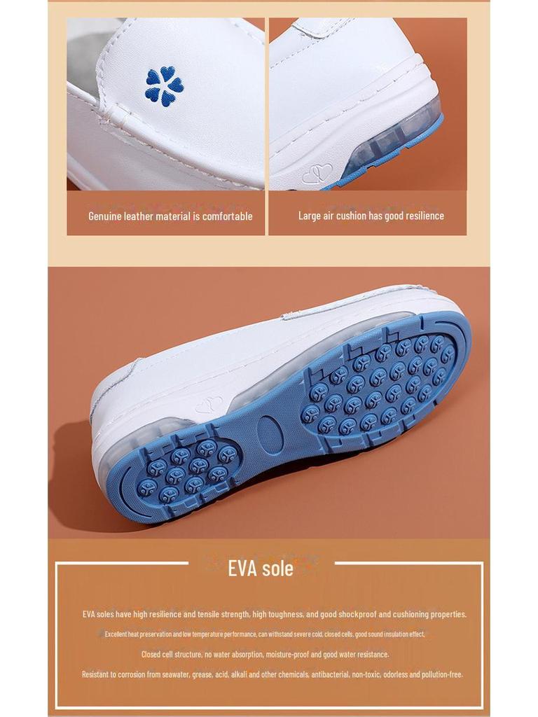 Женские летние нескользящие туфли для медсестер: Удобная, дышащая, мягкая и на плоской подошве медицинская обувь из натуральной кожи