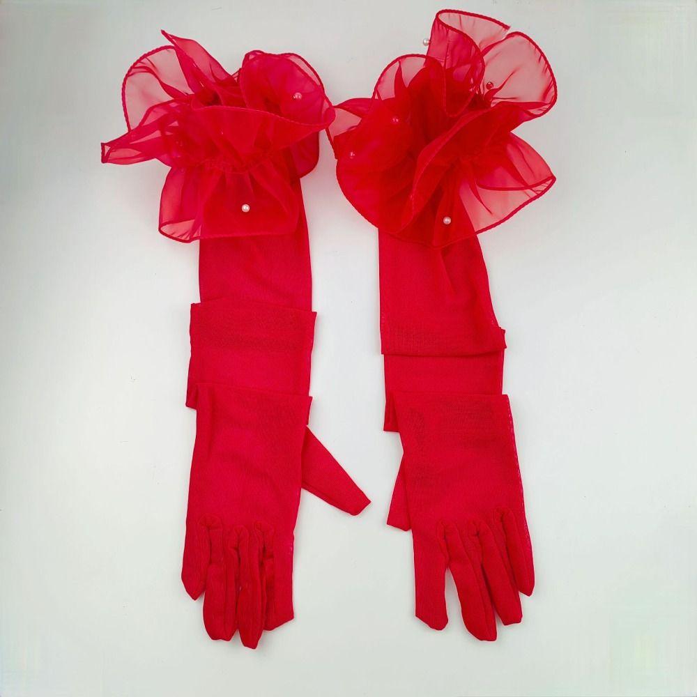 Wedding Dress Women Long Mittens Elastic Bridal Mesh Gloves Solid Lace Sleeves Gloves Outdoor