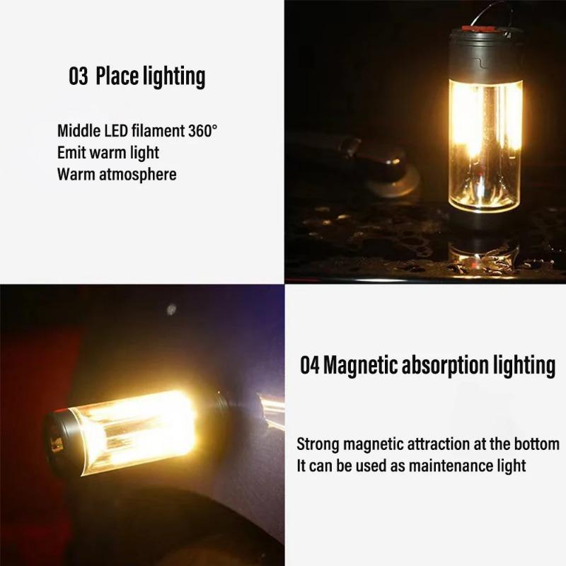 Перезаряжаемый светодиодный портативный светильник, супер яркий фонарик, светильник для кемпинга, рабочий свет, 4 режима освещения, водонепроницаемый уличный светильник