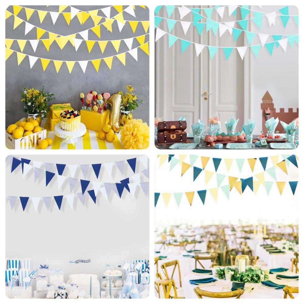 1 Набор Украшение для Свадебной Вечеринки Невесты Золотой и Зеленый Бантинг Новые Треугольные Флажки Декоративный Реквизит