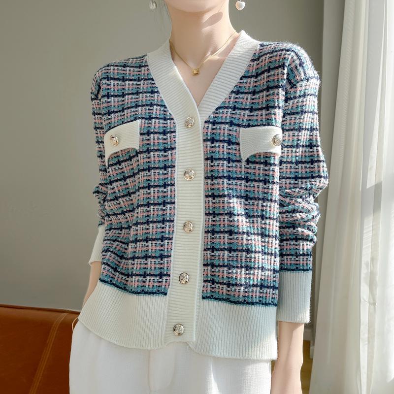 Весенне-осенний женский свитер, темпераментная куртка с длинными рукавами, вязаный кардиган с небольшим ароматом и v-образным вырезом