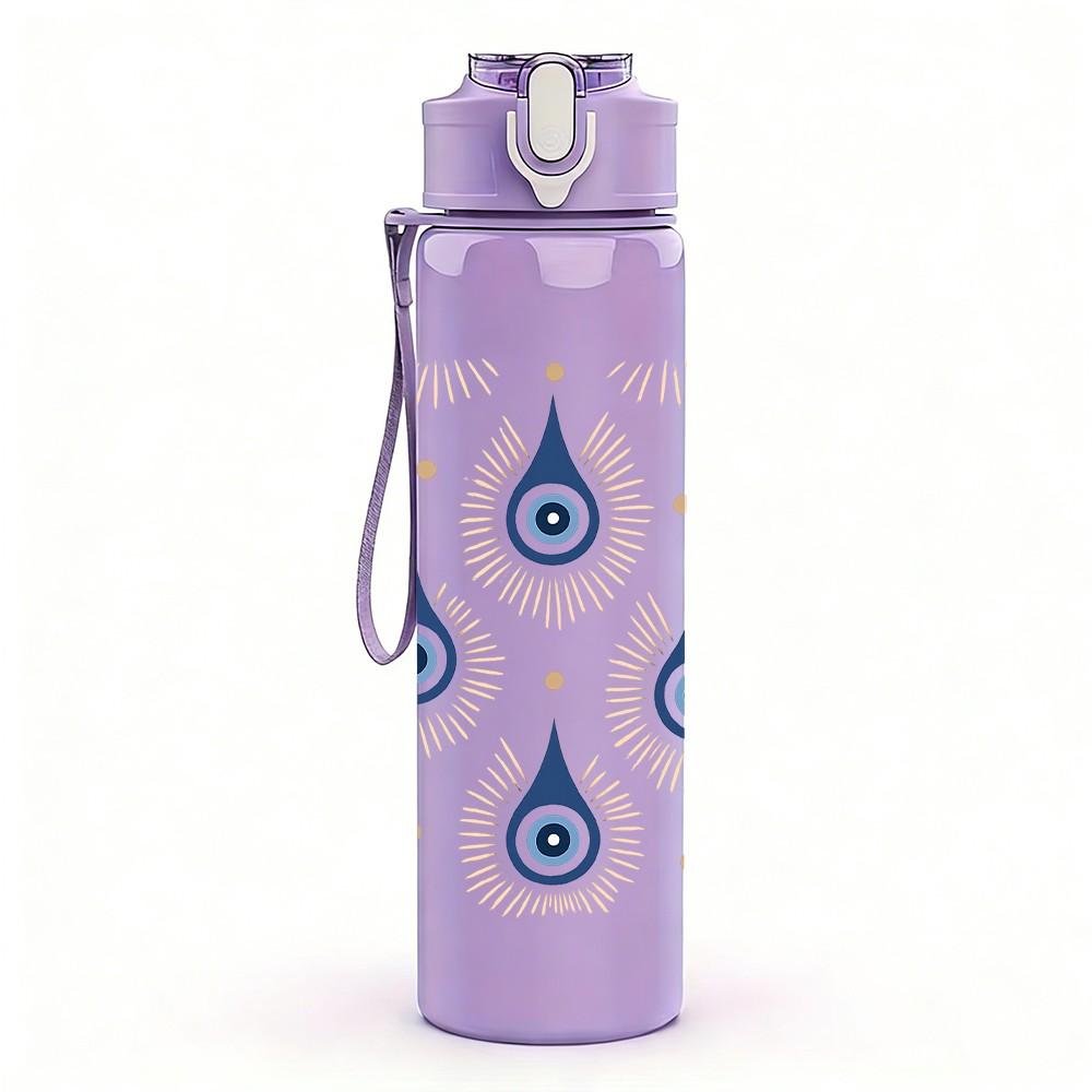 1PC Evil Eye Blue Drop Repeat Pattern 750ml Color Plastic Sports Water Bottle Leakproof Flip Straw Lid Suitable for Sports Office Home Use