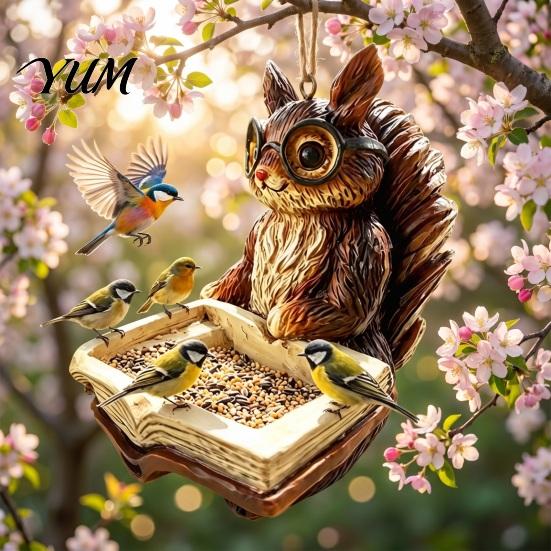 Large Capacity Bird Feeder Resin Squirrel Feeder, Outdoor Hanging Garden for Wild Birds Backyard Patio Decoration