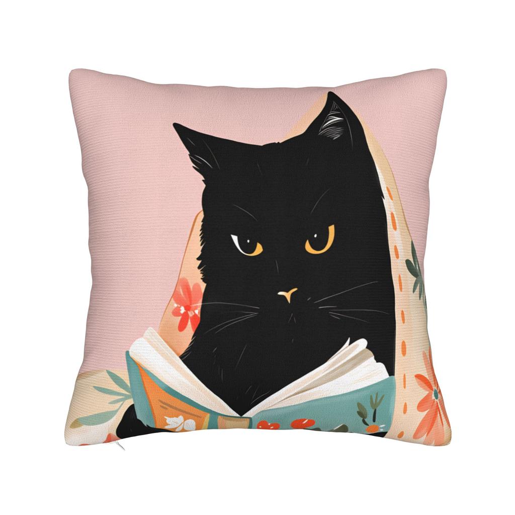 Whimsical Reading Cat Pillow Cover Custom Cushion Cover Fashion Pillow Case For Sofa Home Decor