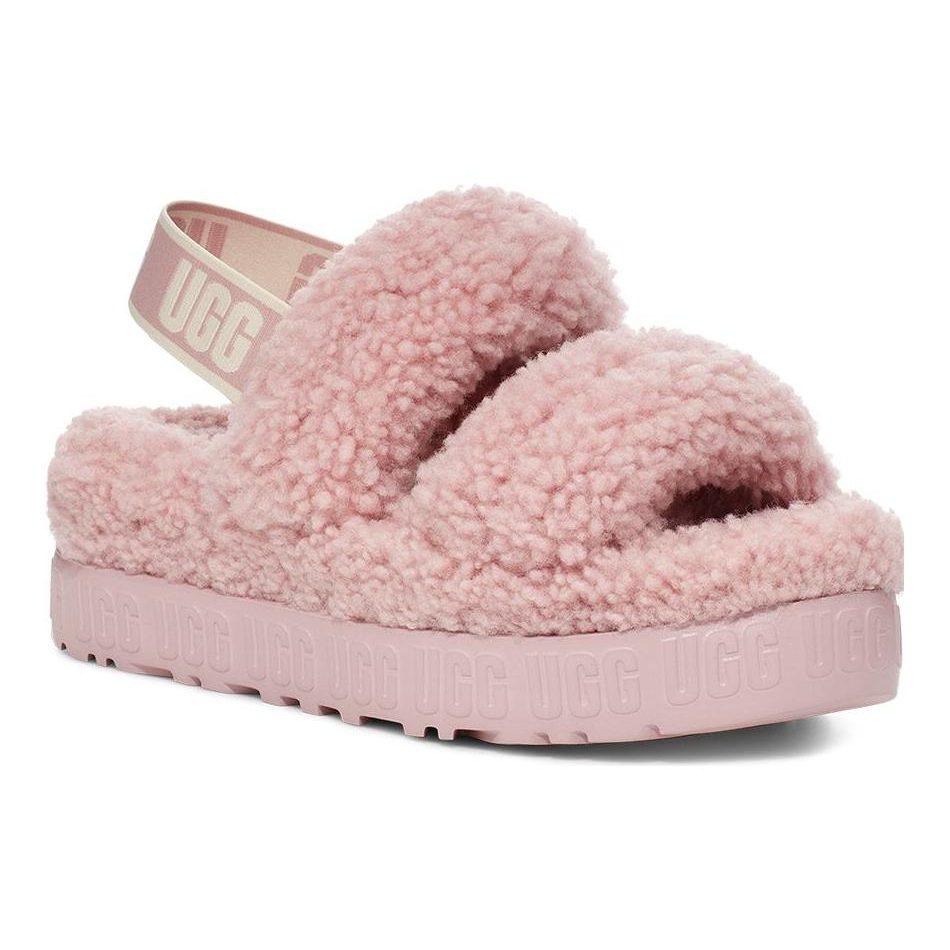 UGG О, Флаффита Чистые/Простые Модные Мюли на Флисовой Подкладке Пушистые Тапочки Женские Розово-Серые 1120876-RSGRY