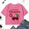 Farm Fresh Cherries Juicy Sweet Print Women Crop Washed T-Shirts Street Cotton T Shirt Crewneck Soft Top