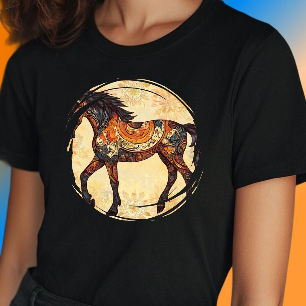 T-Shirt Frauen Mandala Pferd Motiv Baumwolle Größe S bis 3XLWird in neuem Fenster oder Tab geöffnet