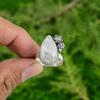Natural Rainbow Moonstone 925 Silver Promise Flower Adjustable Ring For Girls