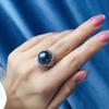 Imitation Natural Seawater Tahitian Black Pearl Plated 18K Diamond Ring Ring Ring Round Strong Light Elegant Women'S Ring
