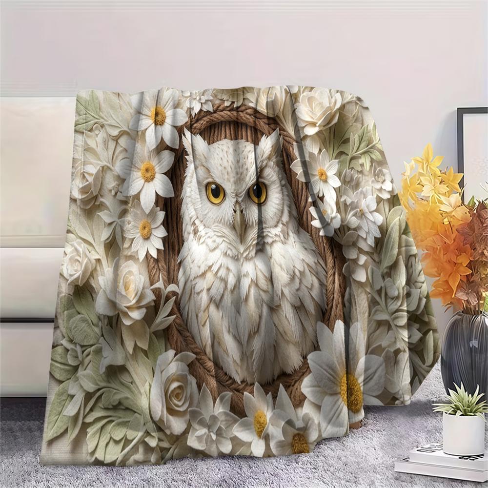 1Pc owl Print Flannel Blanket, High quality Comfortable for All Seasons, Home Decor, Warmth and Comfort, Perfect for Christmas Gifts W64