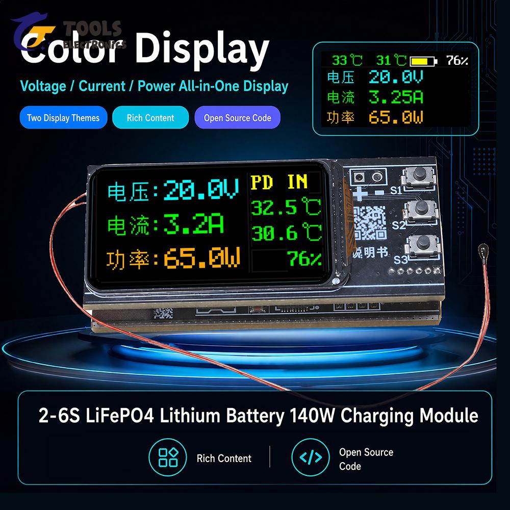 Цветной TFT-дисплей 0,96 дюйма IP2366 Понижающе-повышающая плата зарядки Li-ion 2-6S Модуль зарядки PD 140 В Материнская плата Power Bank Набор для DIY