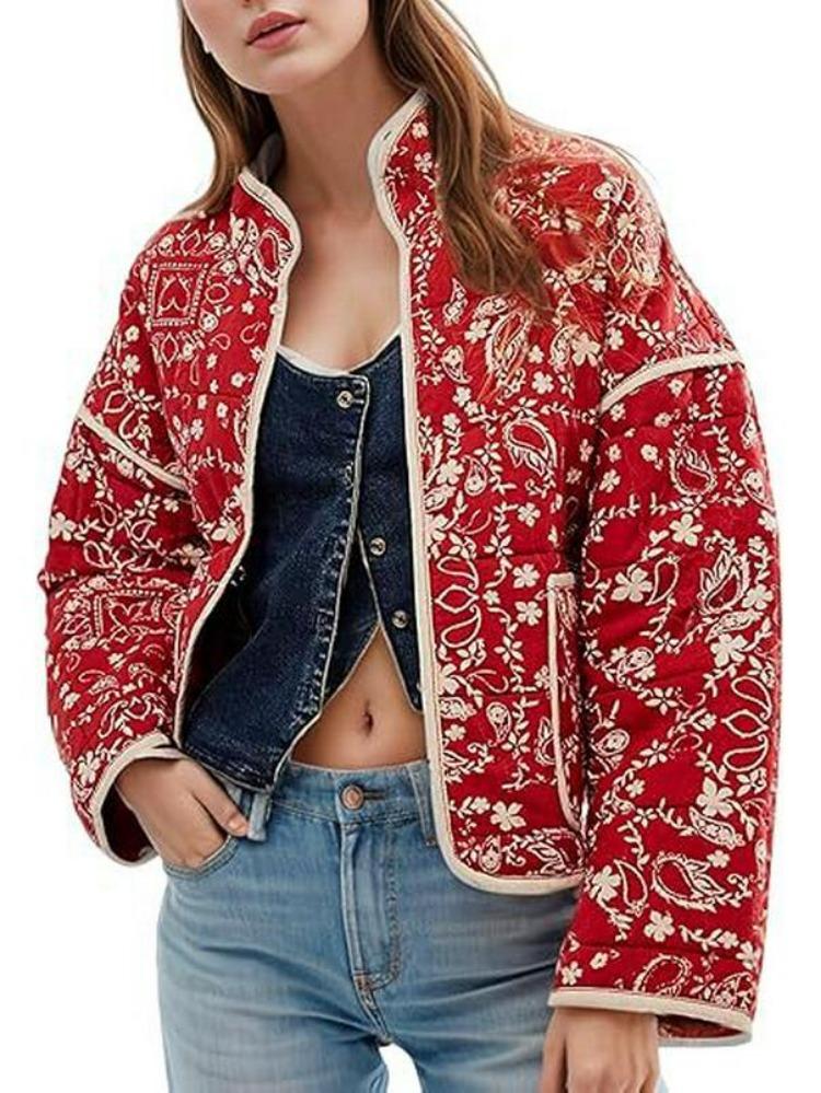 Autumn Winter Women Quilted Color Block Jacket Cotton 2024