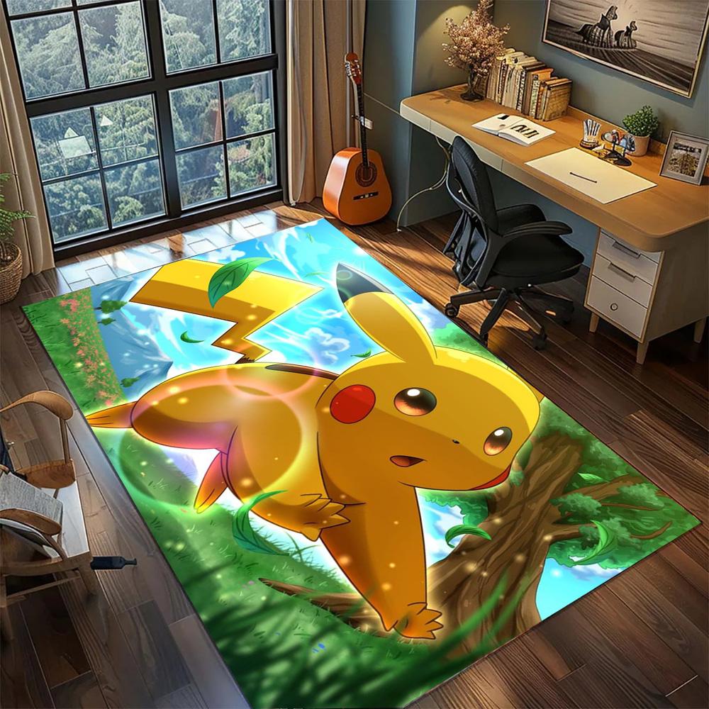 Pikachu Gamer Room Daily Use Floor Mat, Non Slip Washable Large Area Rug Carpet Bedroom Decor.-TING