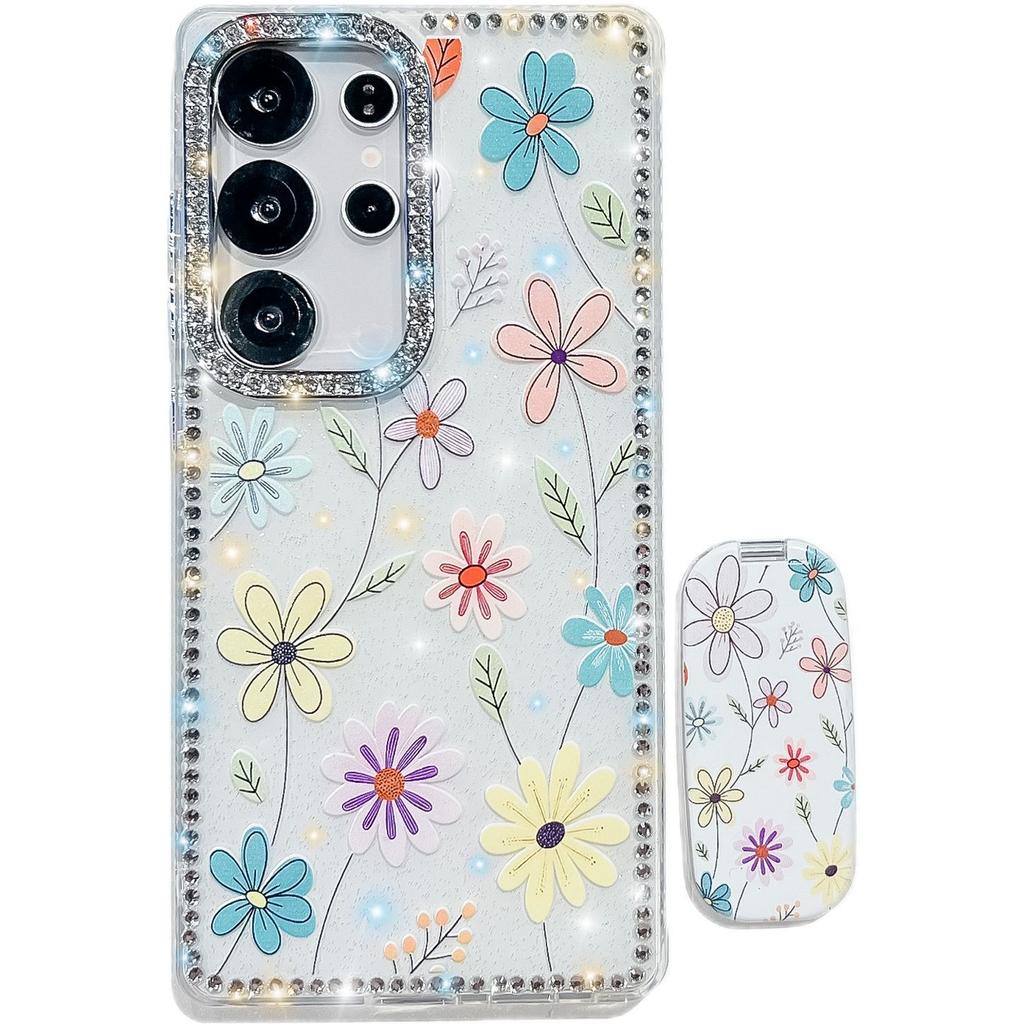 Чехол для мобильного телефона Samsung S25Ultra Чехол с блестками S24FE Цветок Одна линия Зеркальная подставка A36 Защитная крышка