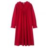 Womens Long Sleeve Nightgown With Built-in Bra Red Cotton Sleepwear Soft Loungewear Young Women