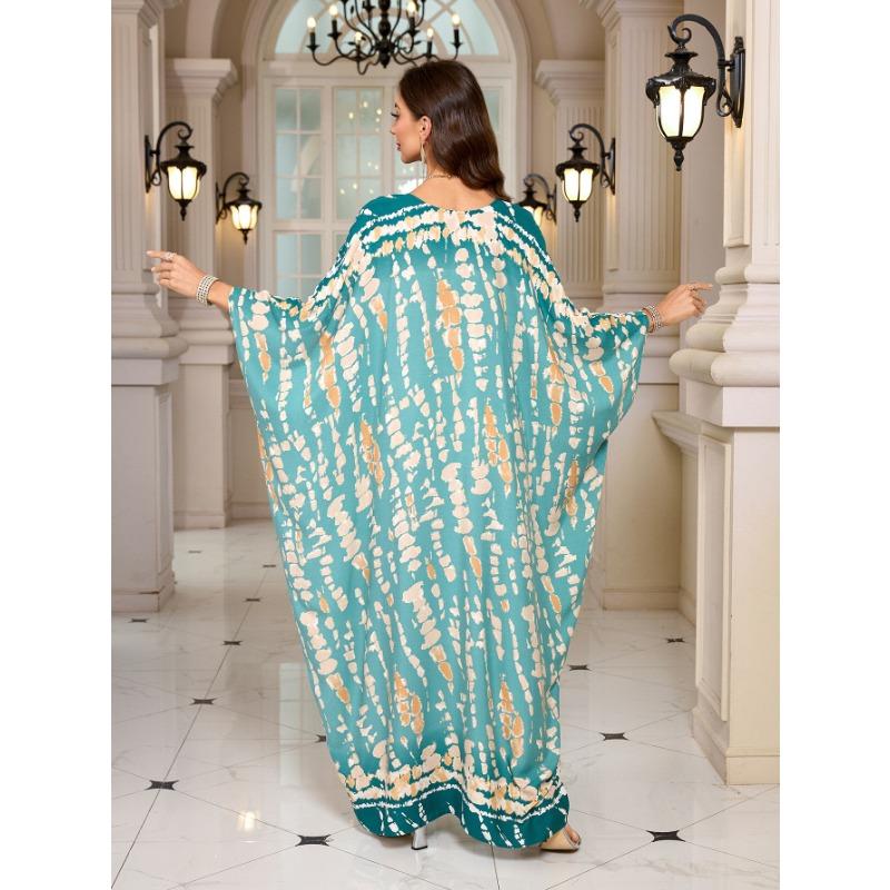 Женская мода весна осень геометрический принт длинный рукав V-образный вырез свободная талия повседневные платья