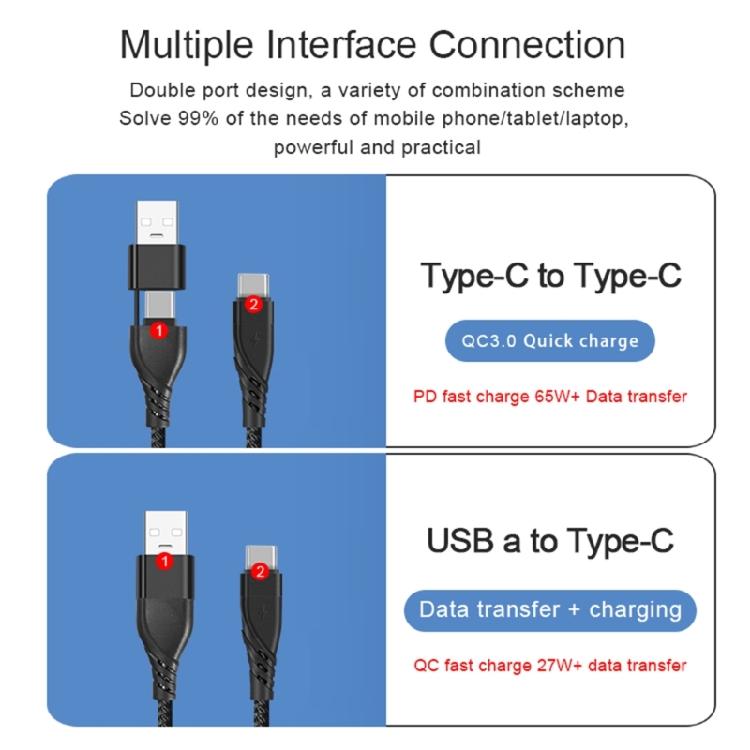 Кабель USB Type-C, Поддерживает USB-A на TypeC, Type-C на Type-C Быстрая зарядка 65 Вт и