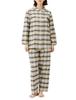 Gunze Beige No Side Long and with Dyed Flannel Fabric Women's Pajamas, Seams, 100% Cotton, Sleeves, Pants,