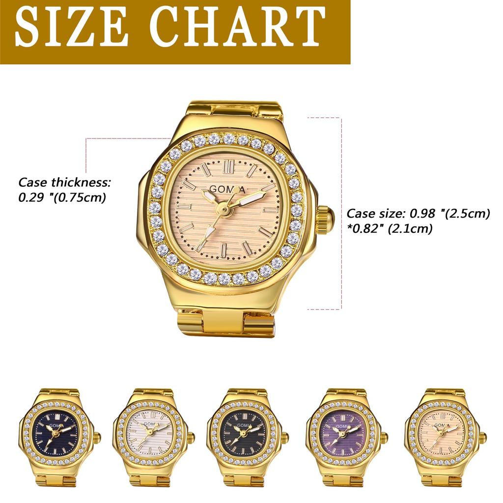 Кольцо Часы Женские Свободный Размер Кольцо Часы Часы Аналоговые Милые Водонепроницаемые Блестки Женские Модные Кольца Золото Девушка День Рождения Рождество