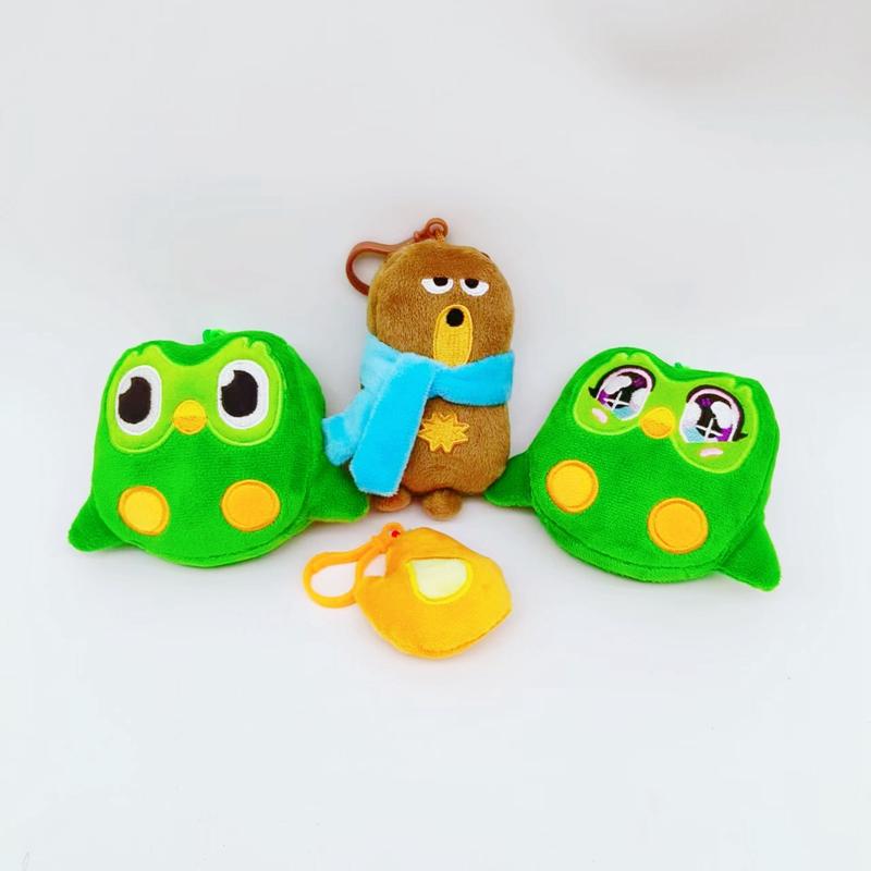 1 шт. Кавайный плюшевый брелок-игрушка Сова Duolingo, милая кукла Медведь в шарфе, Игрушка-пламя, Талисман для изучения языков, Подарок на день рождения для детей