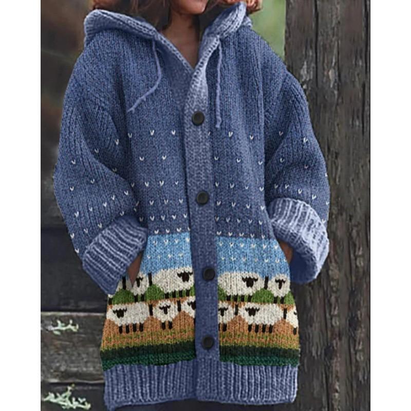 Halloween Animal 3D Print Hooded Cloak Coat Womens Streetwear Casual Long Cardigan