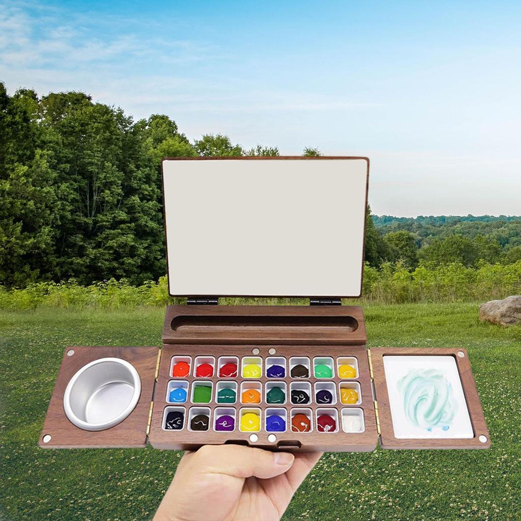 Watercolor Paint Box Folding Supplies Painters Wood Tray Empty Palette