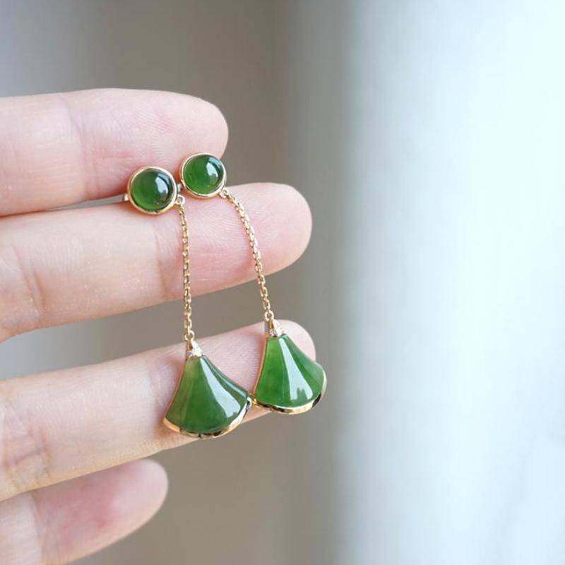 Новые серьги-веера из натурального зеленого хетяна с веером для женщин, длинные, маленькие, свежие и изысканные свадебные украшения