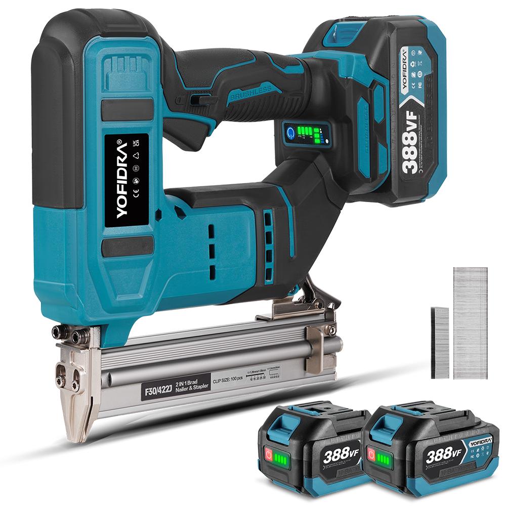 Yofidra Brushless 30mm Electric Nail Gun 2in1 Nailer/Stapler Gun Cordless Framing Nailer Tacker Tool For Makita 18V Battery Pins