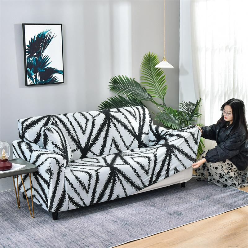 Elastic L-Shaped Sofa Cover Stretch Geometric Design Slipcover For Living Room Corner Couch Cover Durable Fabric