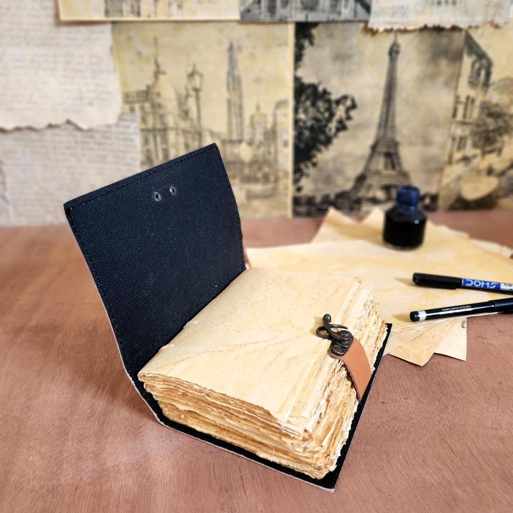 Sailing Ship Leather Journal Dairy Notebook Sketchbook 200 Deckle Papers  C-Shape Lock for Closure