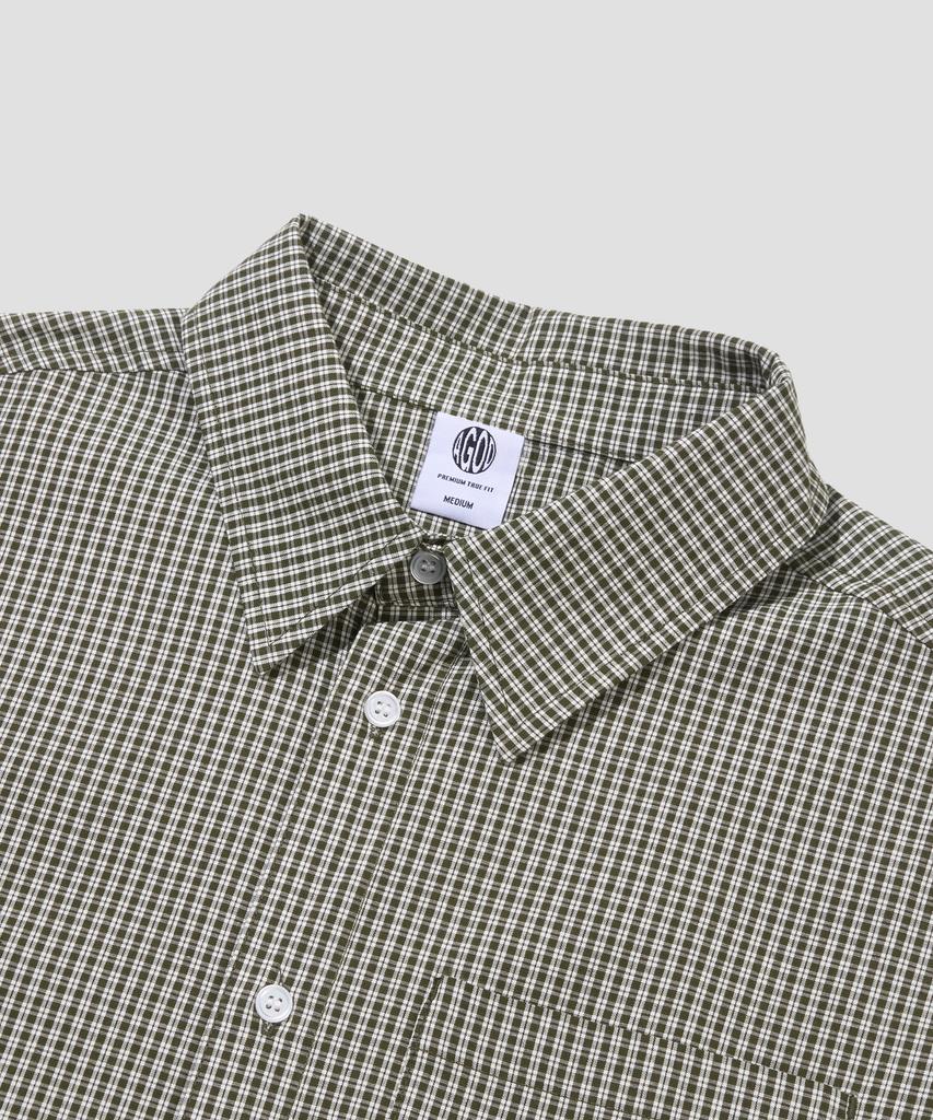 AGOD Crop Half Check Shirt [Khaki]