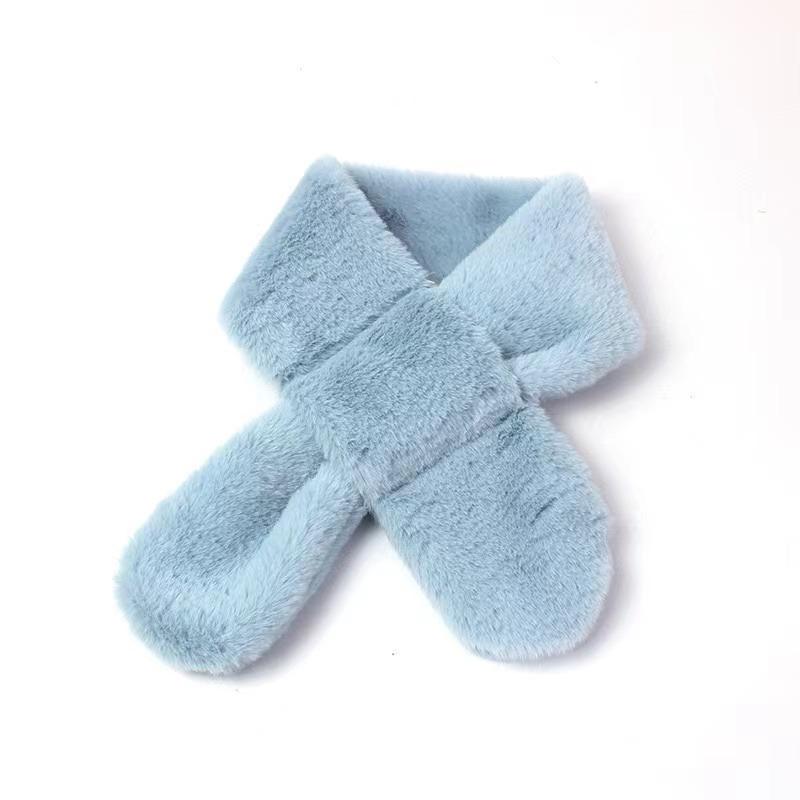 Детский зимний теплый утолщенный шарф с перекрестным воротником для мальчиков и девочек, однотонный искусственный мех кролика, плюшевый милый платок-шарф