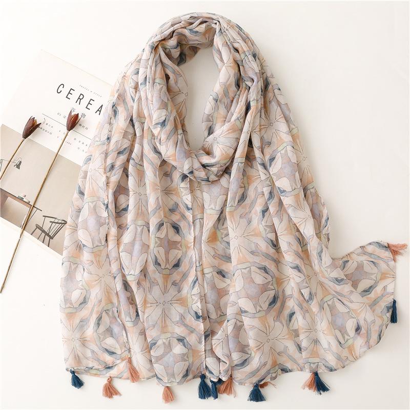 Маленький свежий простой шарф из балийской пряжи, хлопок, лен, на ощупь, женский, с принтом фруктов, зеленых, ярких, желтых листьев, шарф-шаль