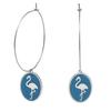 [Q2482] - Silver Turquoise 'Flamingo' Steel Designer Hoop Earrings - 33 Mm - 18x14 Mm