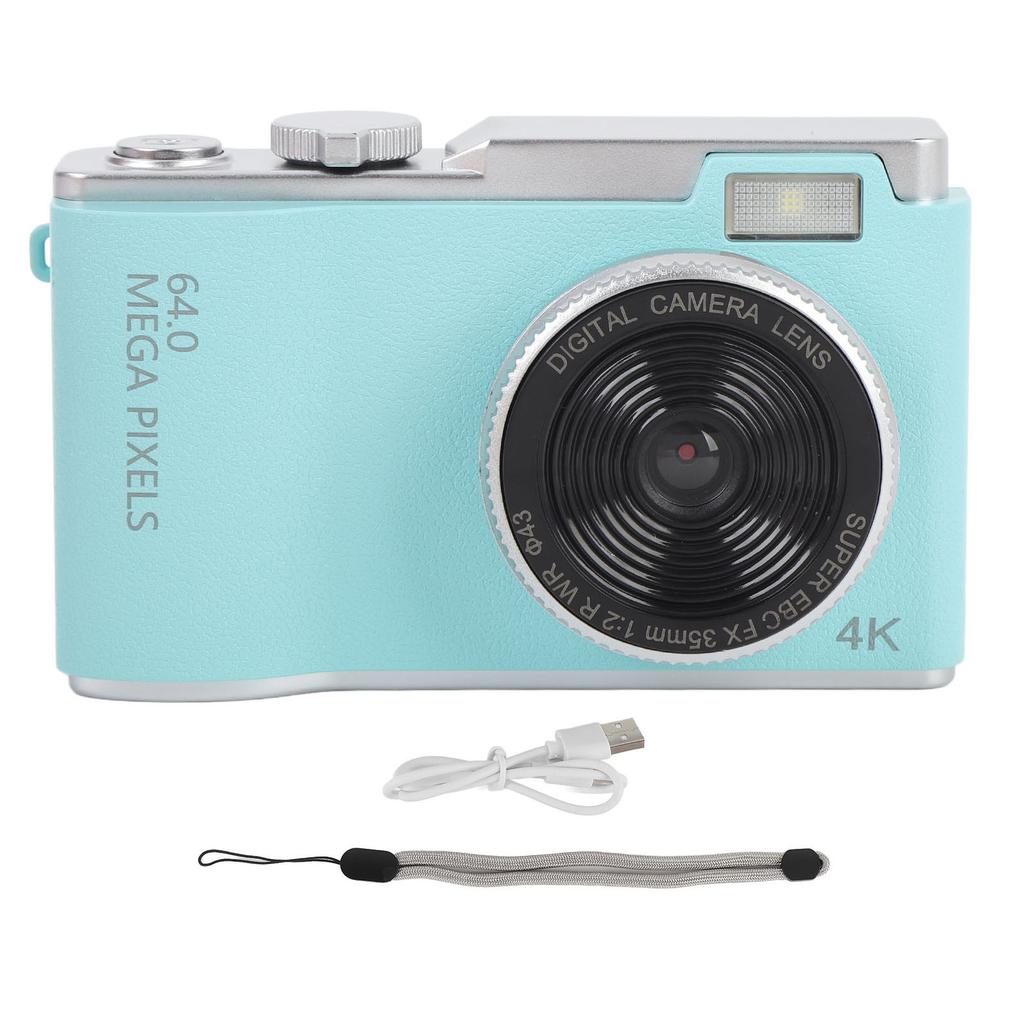 4K Digital Camera 64MP HD 2.4 Inch IPS Screen 16x Digital Zoom Compact Travel Camera with Built in Mic for Teens