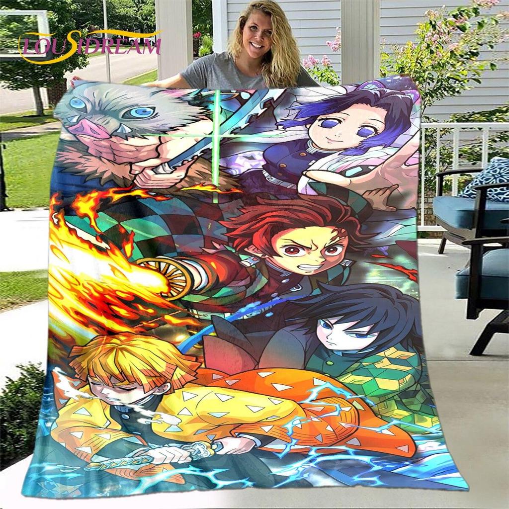 Anime Cartoon Demon Slayer Blanket,Flannel Blanket Throw Blanket,Sherpa Warm Children's Blanket for Living Room Bedroom Beds