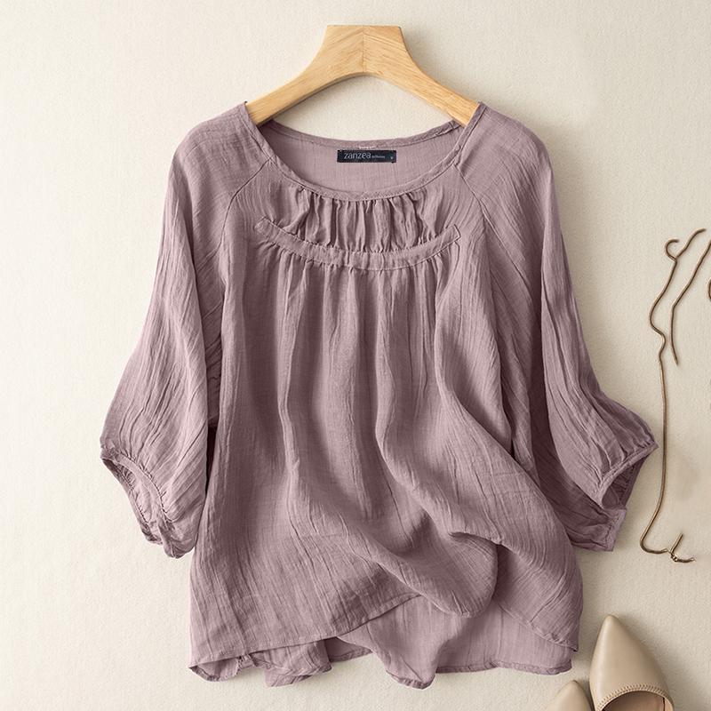 ZANZEA Женская повседневная свободная летняя блузка с круглым вырезом и рукавами 3/4