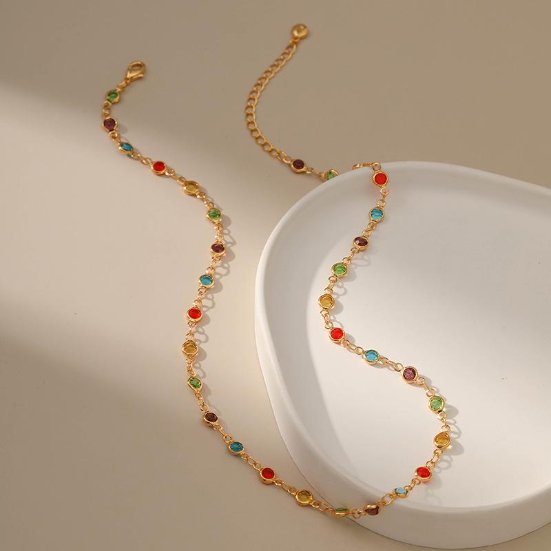 18K Gold-Plated Ethnic Necklace with Colorful Zircon, Adjustable Length