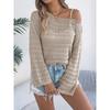 Early Autumn One-neck Hollowed-out Long-sleeved Knitted Sweater, Casual Loose Coat for Women
