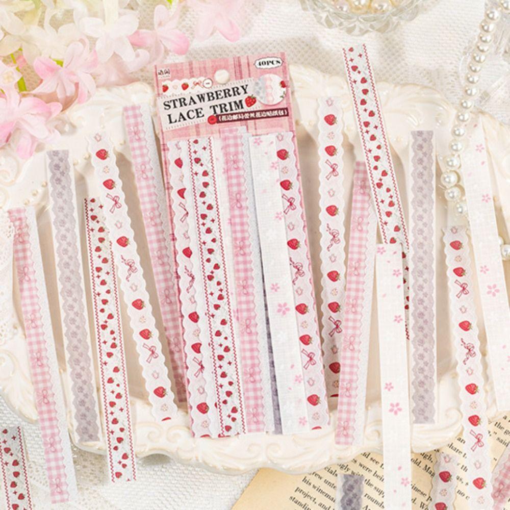 40sheets/1pack Kawaii Scrapbook Stickers Retro DIY Decoration Lace Trim Stickers Exquisite Self-adhesive DIY Journal Stickers