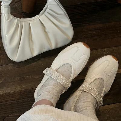 Модные французские туфли Мэри Джейн 2025 лето новая жемчужная женская обувь спортивная повседневная обувь, ретро балетки для тренировок для женщин