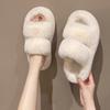2025 толстоподошвенные пушистые тапочки женские осенне-зимние с двойными полосками большого размера на плоской подошве тапочки-мопы из теплого хлопка с толстой подошвой