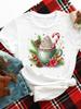 (Asian Size) Merry Christmas New Year O-neck Women's Top T Clothing Trend Lovely Style Print Short Sleeve T-shirts Fashion Holiday Graphic Tee