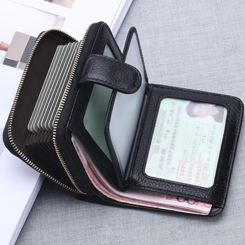 Настоящая кожаная RFID-блокирующая складная сумка-кошелек Мужская Женская Короткая Тонкая Картхолдер Чехол для ID На Молнии